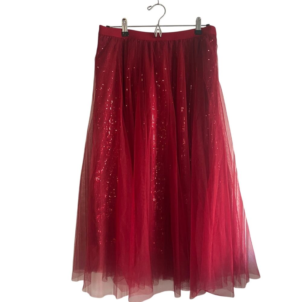Chicwish Sparkling Red Tulle Midi Skirt